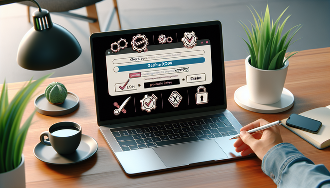 alt_text: โต๊ะทำงานทันสมัยแสดงวิธีเช็กลิงก์แท้ XO199 พร้อมองค์ประกอบป้องกันเว็บปลอม.