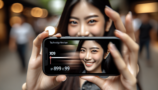 alt_text: Close-up of a smiling Thai reviewer with a smartphone displaying the XO199 app, emphasizing speed.