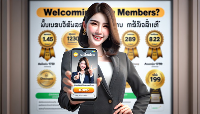 Promotional cover for new members featuring a smiling Thai adult, smartphone with "XO199" offer.
