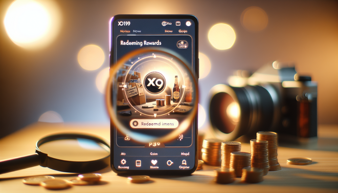 alt_text: รูปภาพการแลกของรางวัลด้วยแอป XO199 แสดงสมาร์ทโฟน, ของรางวัล และแสงอบอุ่น